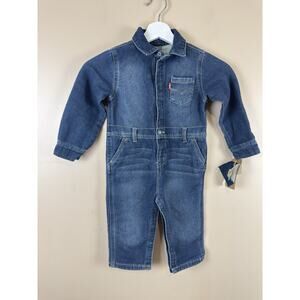 Levi's Baby Unisex Knit Coverall 24M Denim Look Jumpsuit One Piece Blue NWT